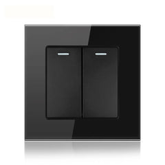 16AX 2-Gang 2-Way Light Switch - Tempered Glass - Black