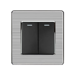 16AX 2-Gang 2-Way Light Switch - Stainless Steel Brushed / Black