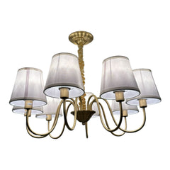 Aurelia Octa – 8-Way Brushed Gold Chandelier with Beige Fabric Shades