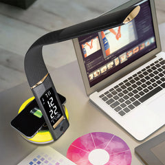 OttLite Wellness LED Desk Lamp Night Light Clock Thermometer & Wireless Charging Station Qi-enable