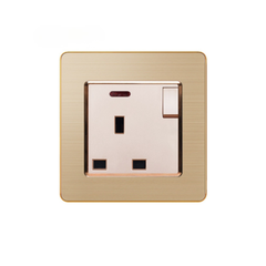 Single UK Socket 13A Brushed Gold Metal Plate