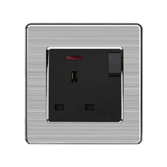 13A 1-Gang Switched Socket UK 230V - Stainless Steel Brushed / Black