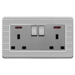 13A 2-Gang Switched Socket - Stainless Steel Brushed