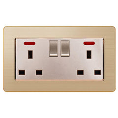 Double UK 13A 2-Gang Switched Socket - Gold Brushed Metalic Plate