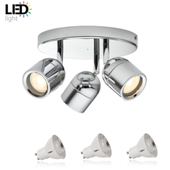 LED Knight Bathroom GU10 Spots Ceiling Light IP44 Polished Chrome