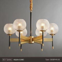 Vulex Pendant Ceiling Light Glass Shade 6-Way LED Bulbs Gold and Black Metal Finish