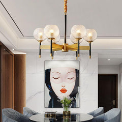 Vulex Pendant Ceiling Light Glass Shade 6-Way LED Bulbs Gold and Black Metal Finish