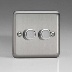 Varilight V-Pro Dimmer Switch. JSP252. Brushed Steel. 2 Gang