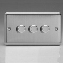 Varilight 3-Gang. Brushed Steel. JSDP303. 3x120W