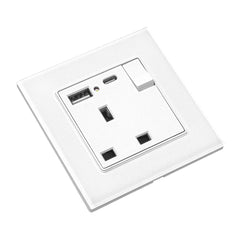 13A 1-Gang Switched Socket with USB Type A & Type C Ports - Tempered Glass