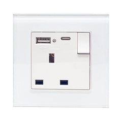 13A 1-Gang Switched Socket with USB Type A & Type C Ports - Tempered Glass