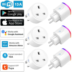 Smart WiFi Plug, Mobile, Alexa, Google Assist, UK & EU Sockets Schuko