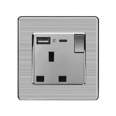 13A 1-Gang Switched Socket with USB Type A & Type C Ports - Stainless Steel Brushed