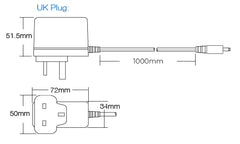 24V 1A Mains Power Supply Adaptor. UK Plug 230VAC Input