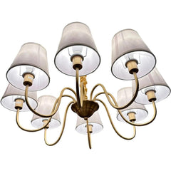 Aurelia Octa – 8-Way Brushed Gold Chandelier with Beige Fabric Shades