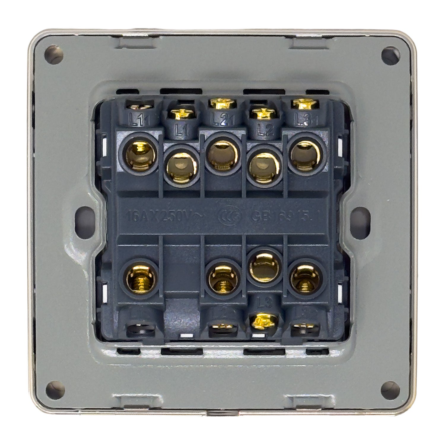 16A 3-Gang 2-Way Light Switch - Gold Brushed Metalic Plate