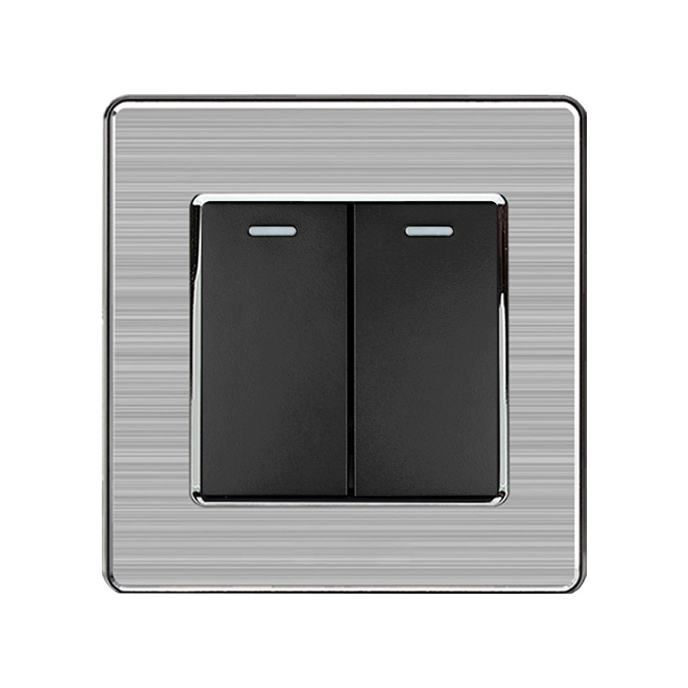 16AX 2-Gang 2-Way Light Switch - Stainless Steel Brushed / Black