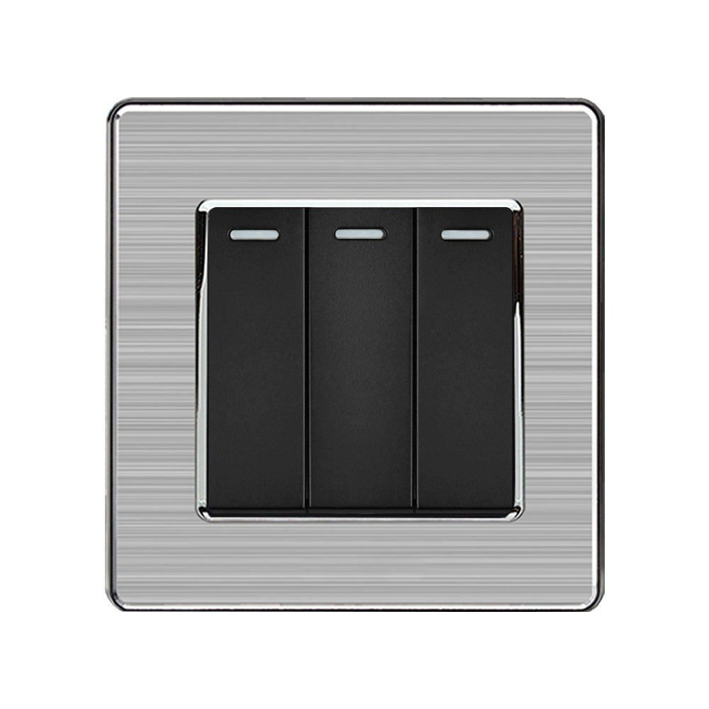16AX 3-Gang 2-Way Light Switch -  Stainless Steel Brushed / Black