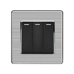 16AX 3-Gang 2-Way Light Switch -  Stainless Steel Brushed / Black