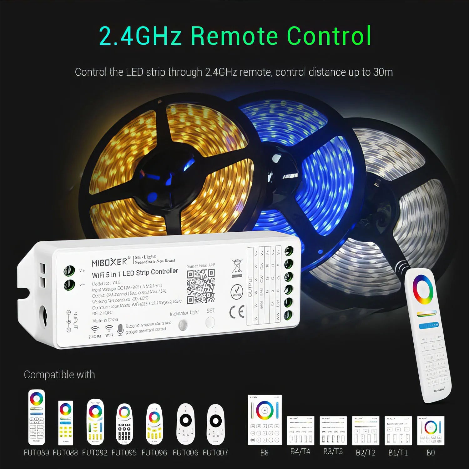MiLight Mi-boxer 5 in 1 WiFi LED Strip Controller RGB + CCT 12-24V