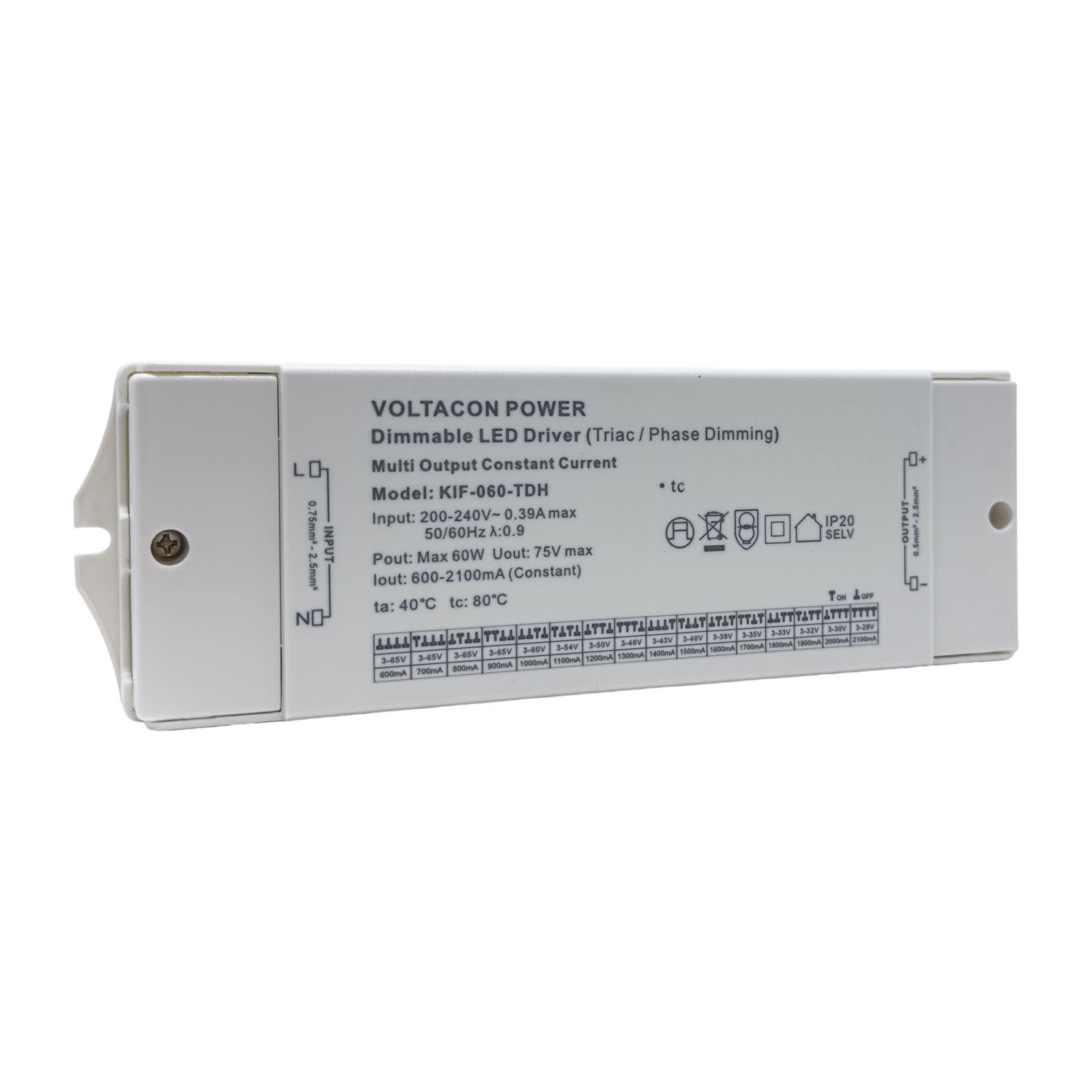 Voltacon AC Triac LED Dimmable Driver 60W Constant Current