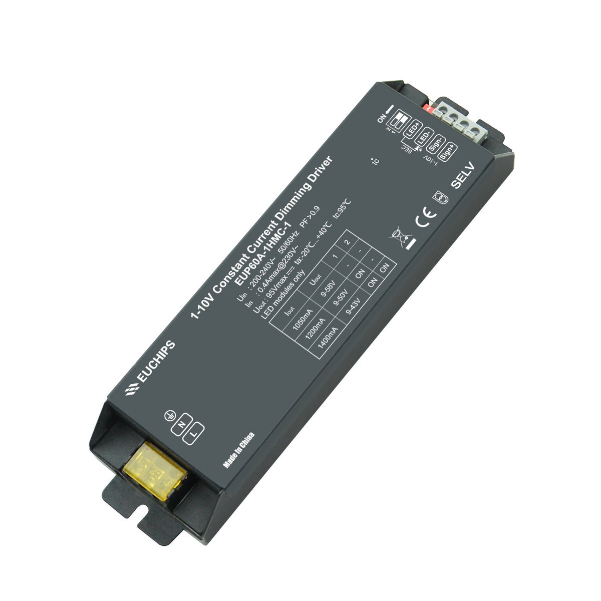 EUCHIPS 60W LED Dimmable Driver 1-10V. Constant Current