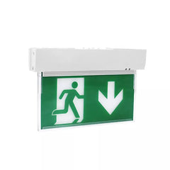 LED Emergency Exit Sign 6W White Trim Arrow Down - 3hr Battery Backup IP20