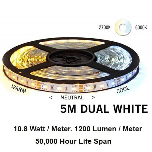 LED Strip Light Dual Colour 18W/m 24V. 5m roll. Mi-Light Controller Dimmable - Wireless