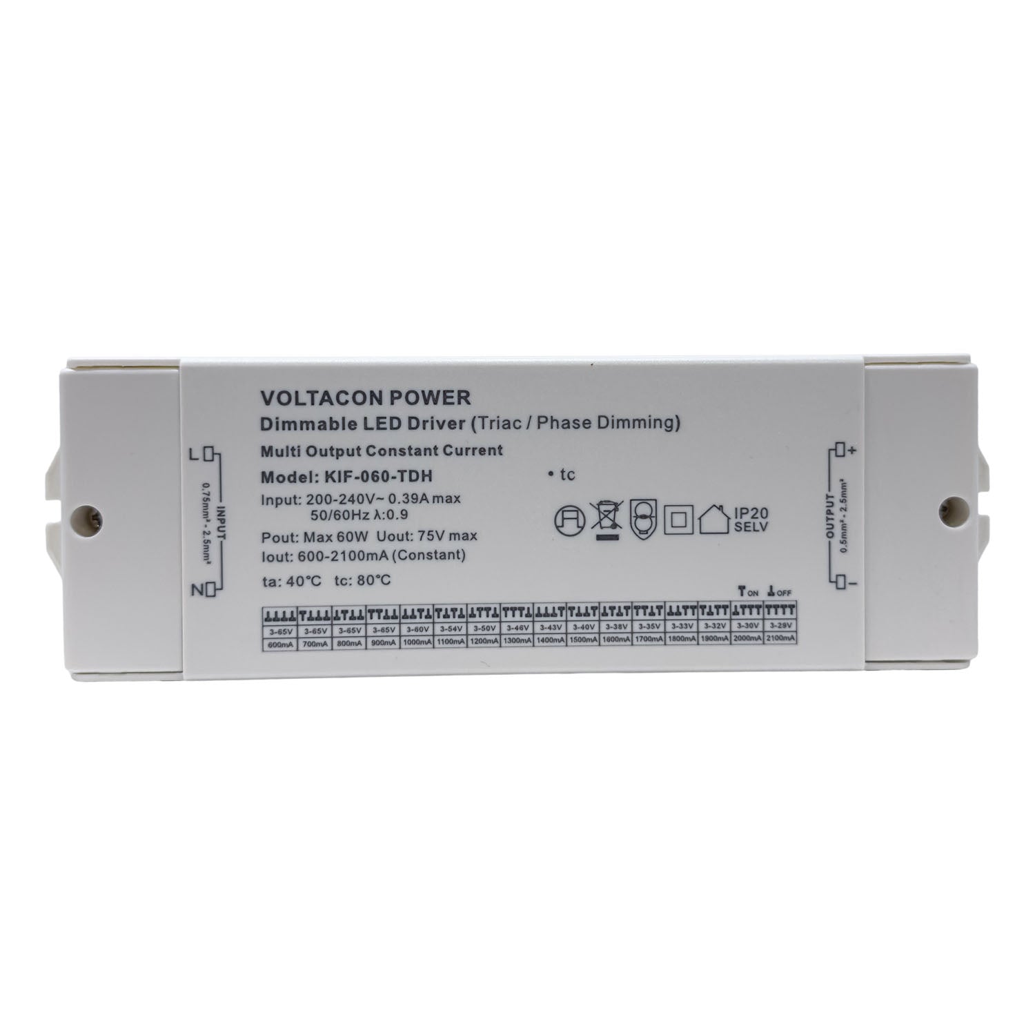 Voltacon AC Triac LED Dimmable Driver 60W Constant Current