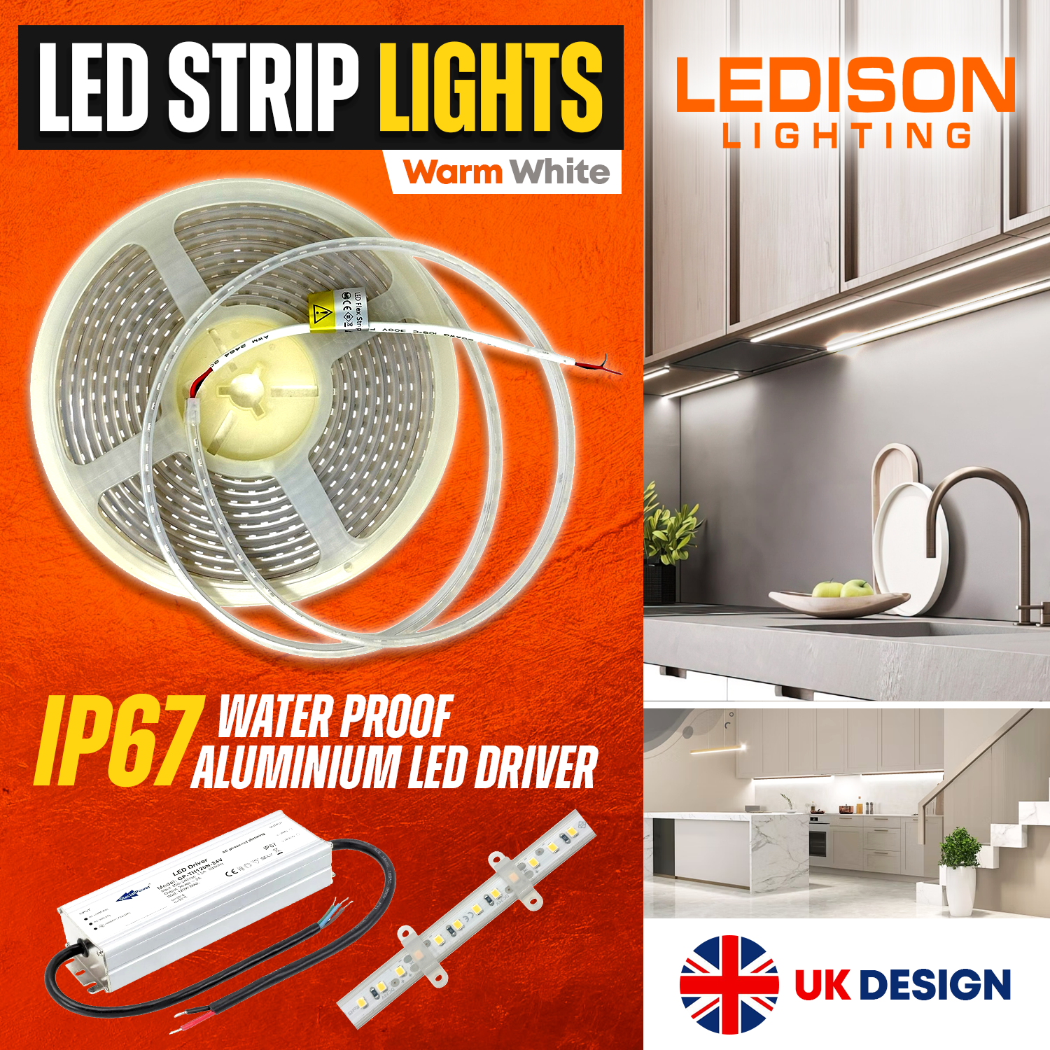 LED Strip Lights 220V 5050 SMD IP67 Waterproof Tape Rope Warm White