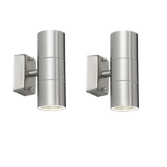 Paradise Stainless Steel Outdoor Wall Lights. IP65. Option LED Spots. Twin Pack