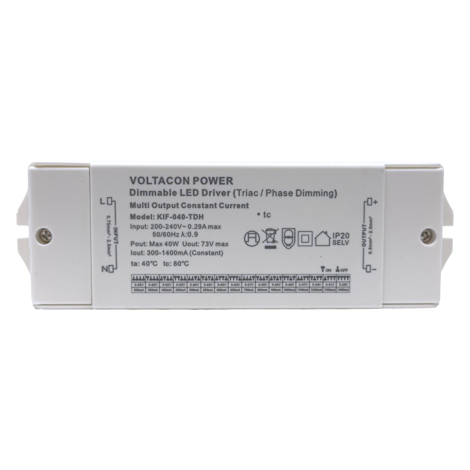 Voltacon AC Triac LED Dimmable Driver 40W Constant Current