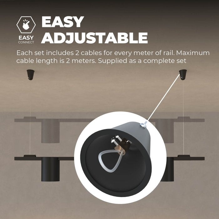 Track Lighting Suspension Kit – Set of 2 – Black / White  – 2m Cable