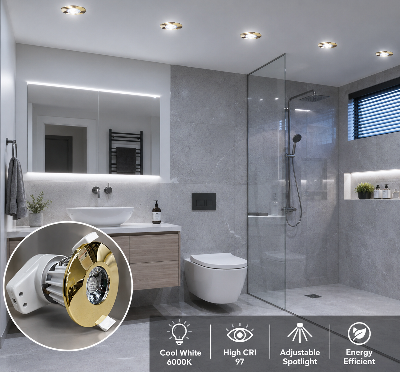 Ledison Gold Fire Rated LED Downlight IP65 7W 3CCT Dimmable