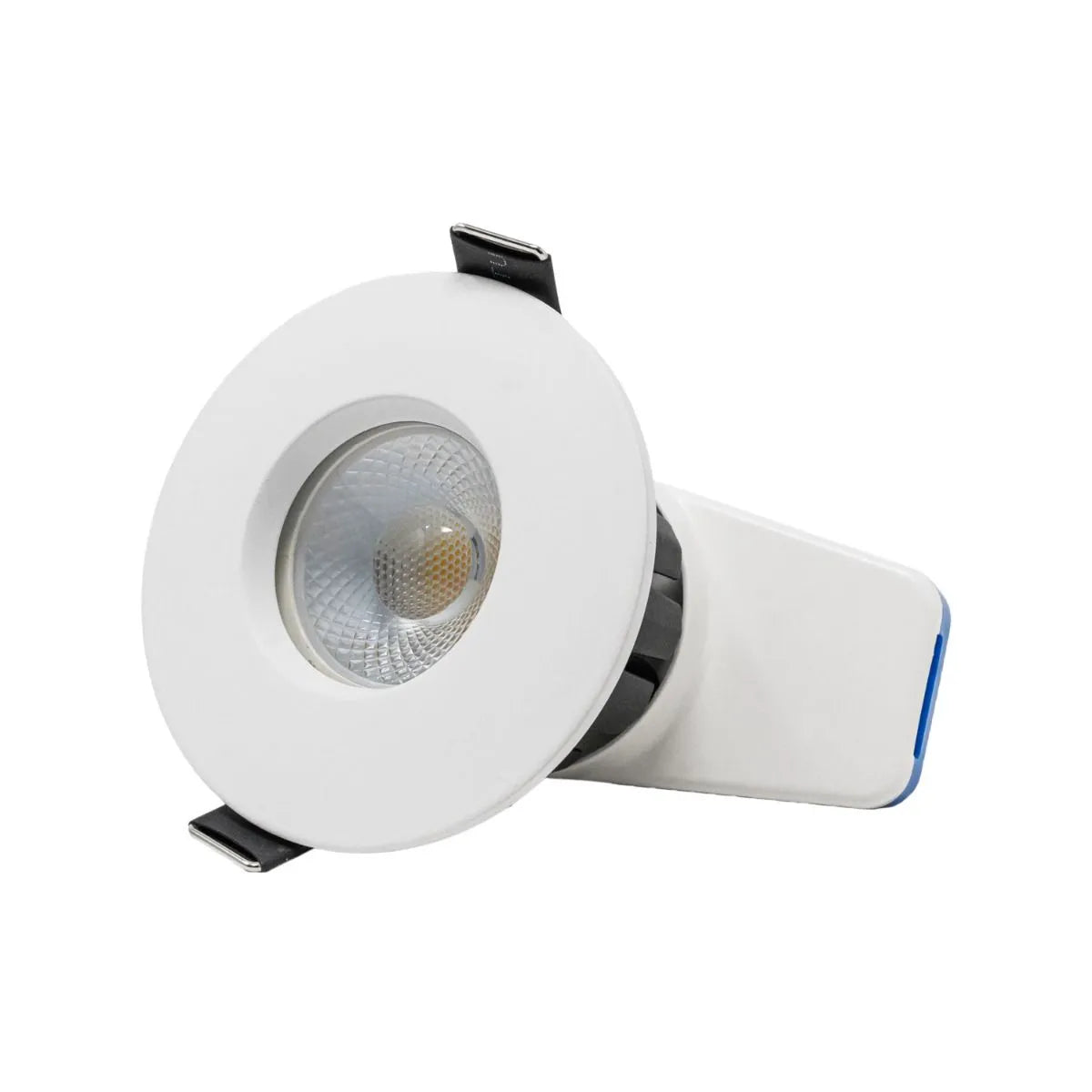 Calipso Fire Rated Downlight 7Watt. IP65. Tri Colour White Bezel Dimmable