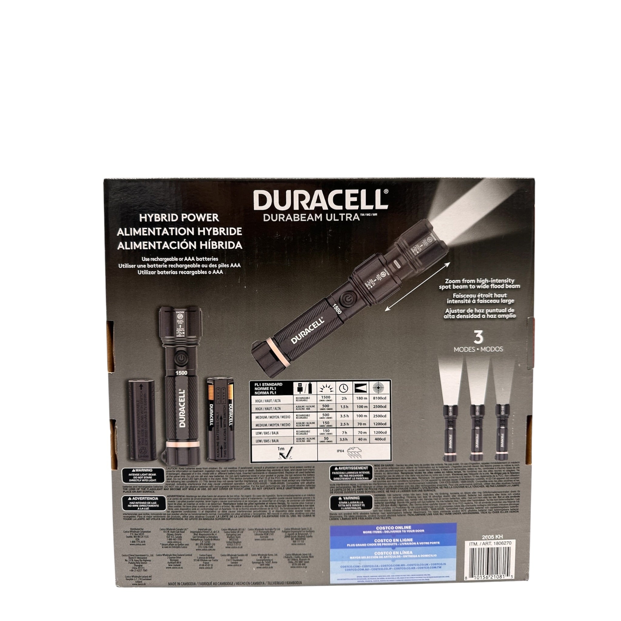 Duracell LED Torch Durabeam - 4 Pack - 1500 Lumens - Aluminium - Batteries Included