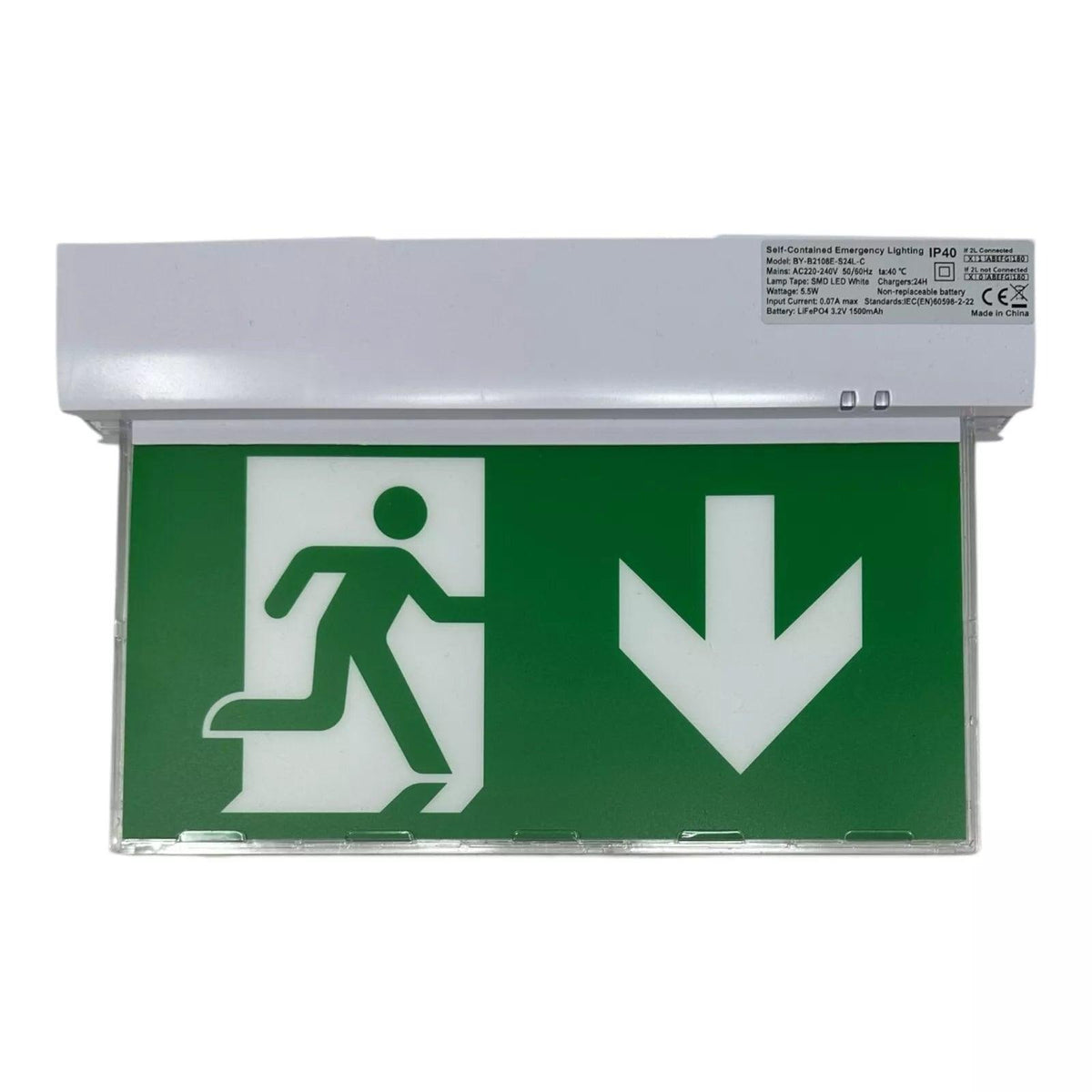 LED Emergency Exit Sign 6W White Trim Arrow Down - 3hr Battery Backup ...