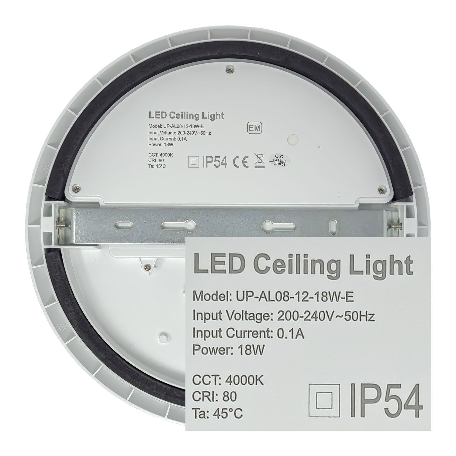 Omega IP54 LED Ceiling Fitting 18W. Tri-Colour Round Surface Mount Bathroom-Office-Hallway