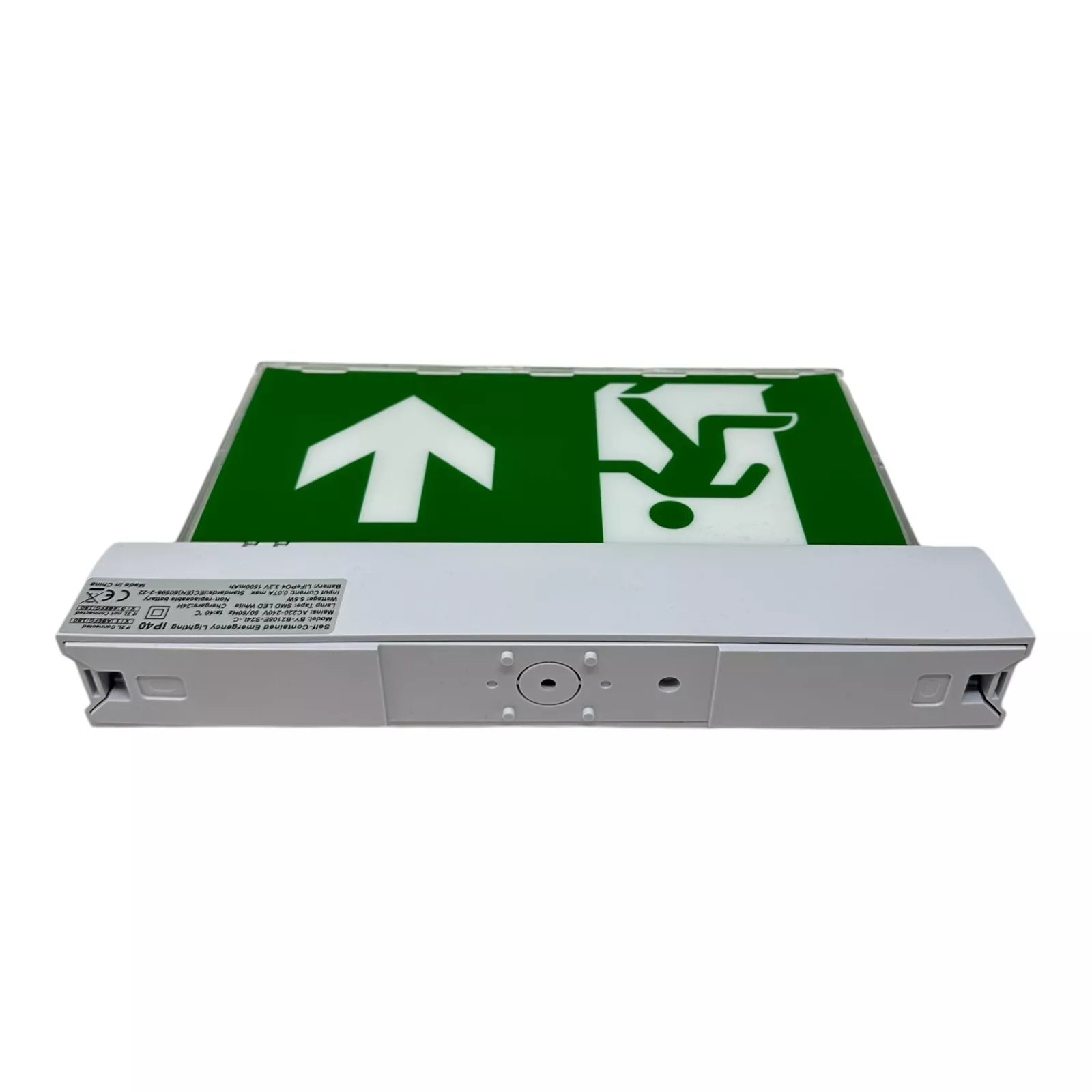 LED Emergency Exit Sign 6W White Trim Arrow Down - 3hr Battery Backup IP20