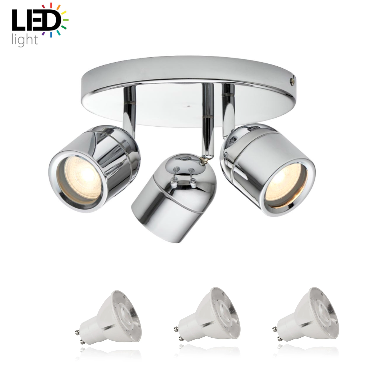 LED Knight Bathroom GU10 Spots Ceiling Light IP44 Polished Chrome