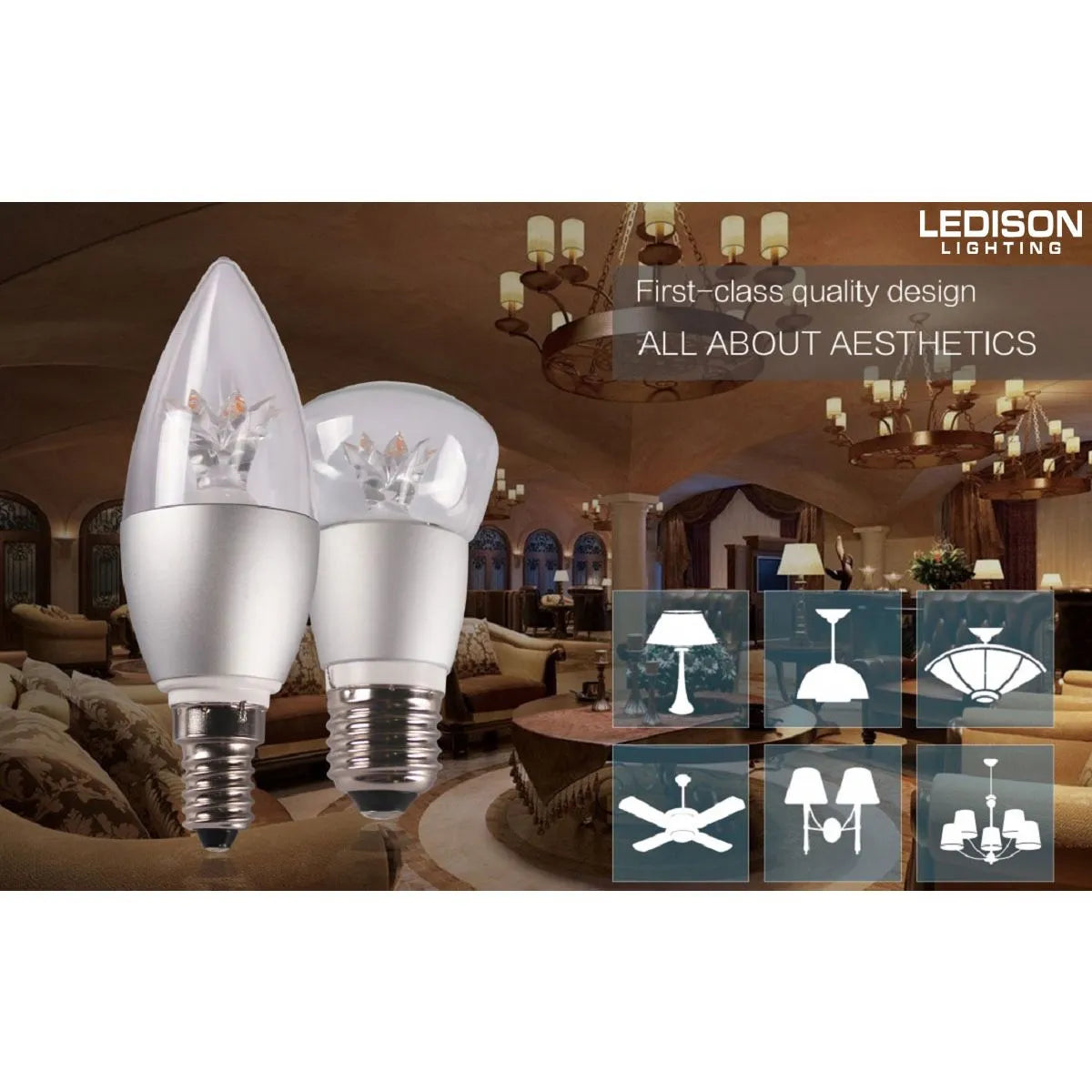 Ledison Small Globe LED Bulb - 5.5W, E27, Warm White, 2700K, 230V, Dimmable