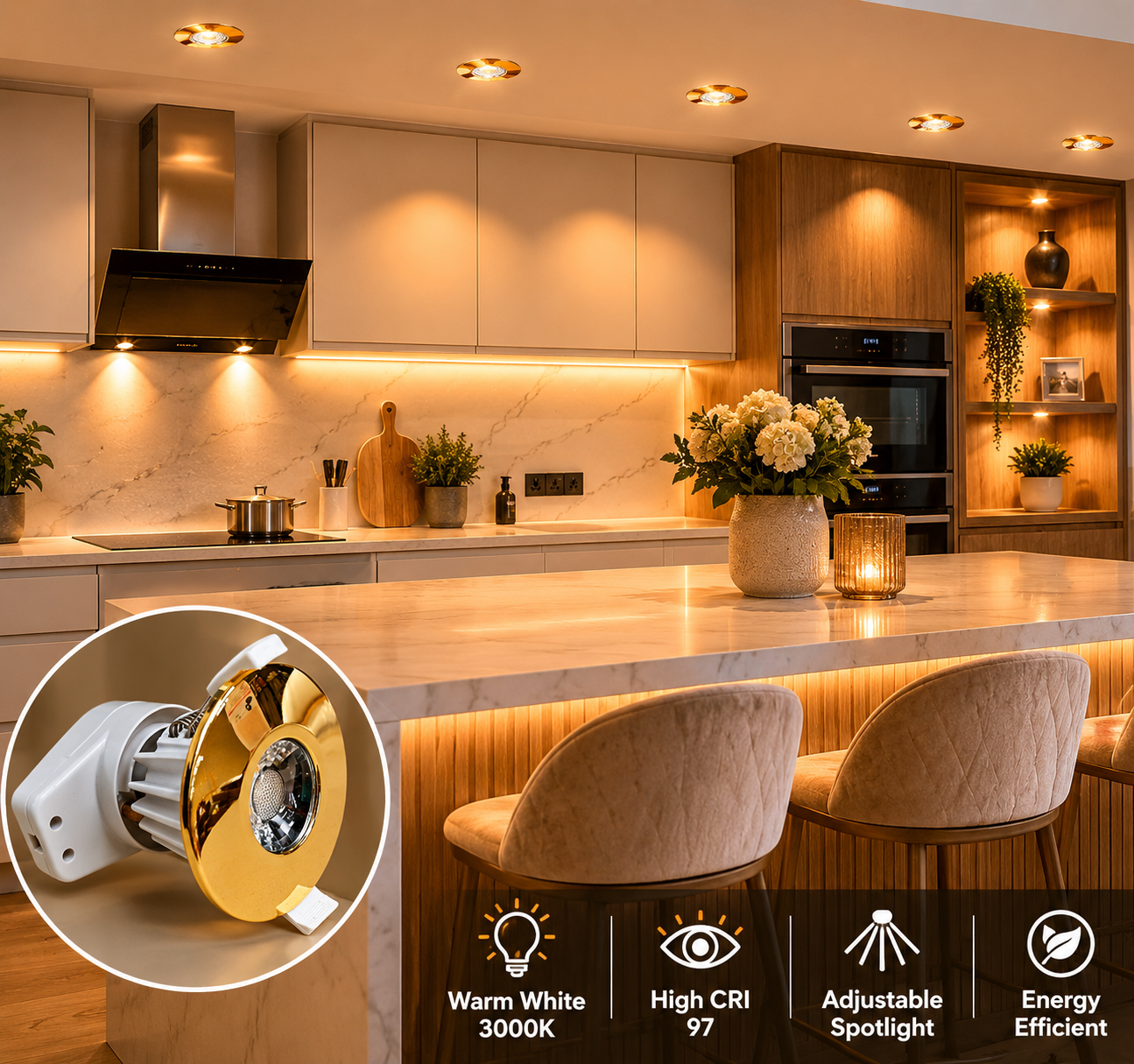 Ledison Gold Fire Rated LED Downlight IP65 7W 3CCT Dimmable