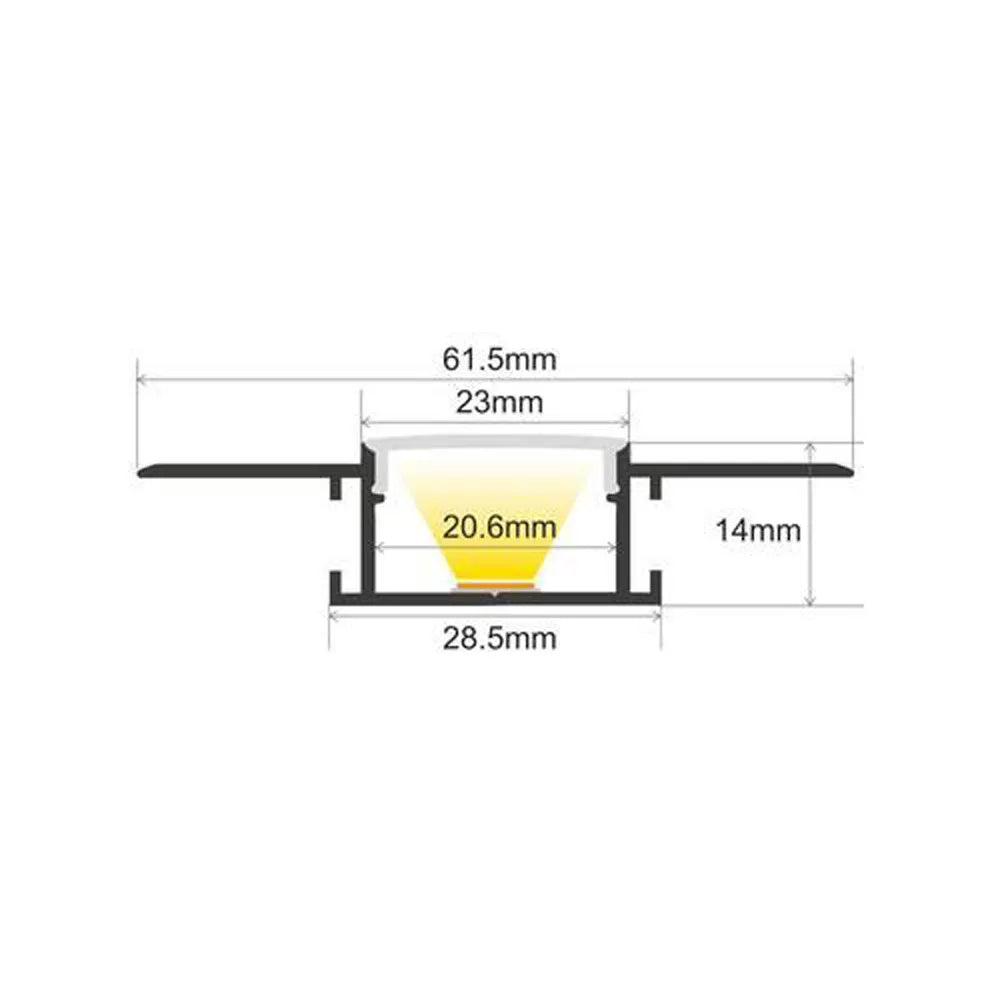 Recessed Aluminium LED strip Profile for Drywall / Plasterboard