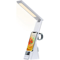 Leducation LED Desk Lamp QI Wireless Charger Clock, Alarm, Tri-Colour