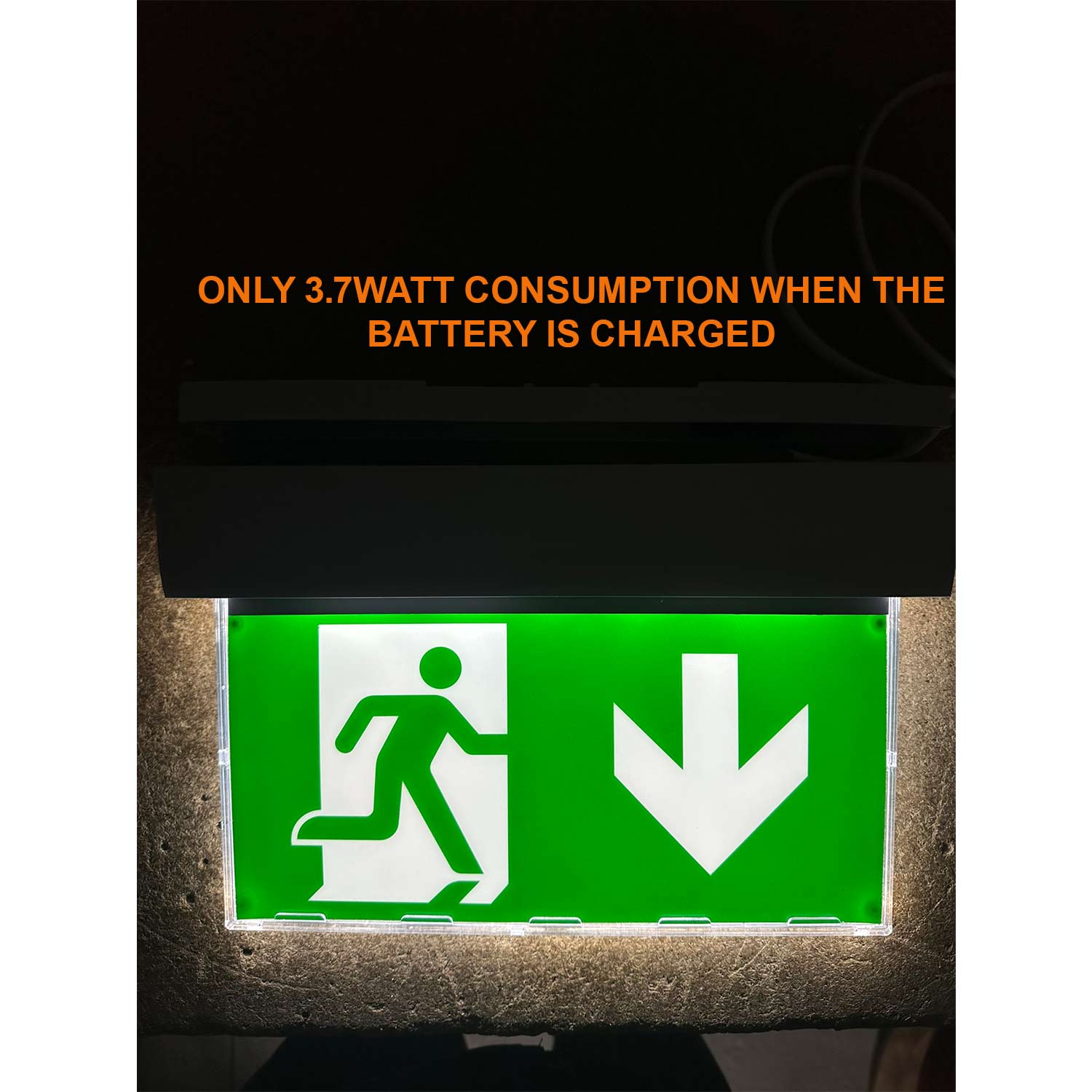 LED Emergency Exit Sign 6W White Trim Arrow Down - 3hr Battery Backup IP20