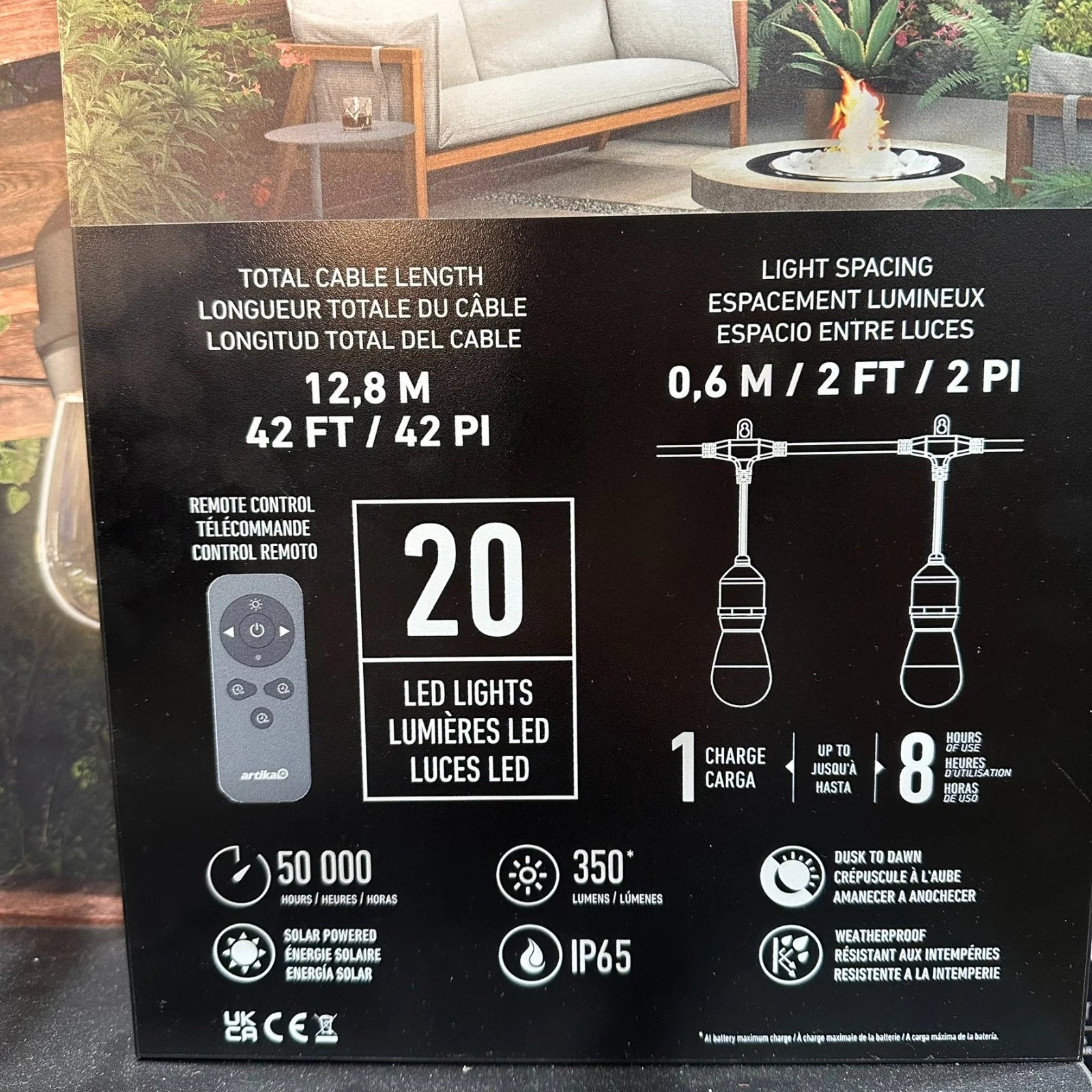Artika Eclipse Solar 20 LED String Lights 12.8m Solar & USB-C Remote Control