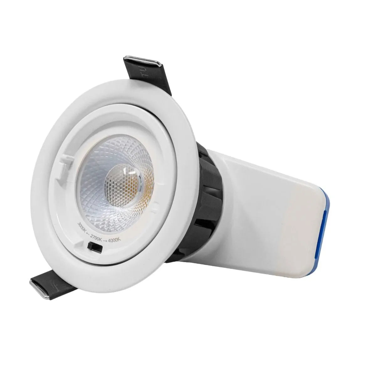 Calipso Fire Rated Downlight 7Watt. IP65. Tri Colour White Bezel Dimmable