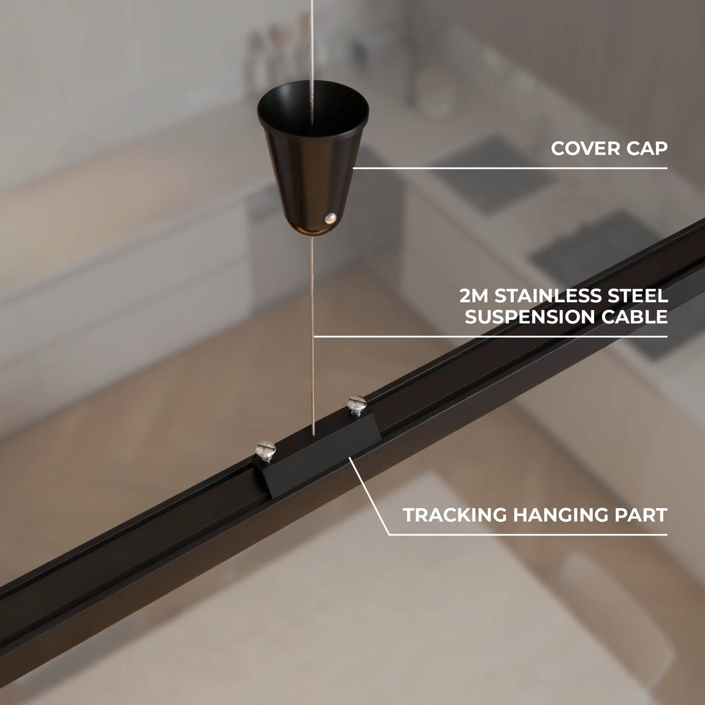 Track Lighting Suspension Kit – Set of 2 – Black / White  – 2m Cable