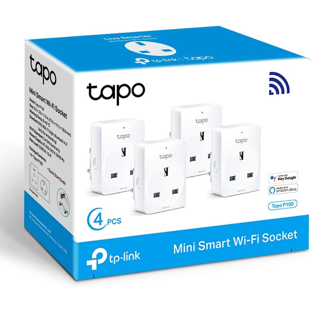 4 x TP-Link Tapo Smart Plug P100 Wi-Fi Outlet (Amazon Alexa & Google Home)