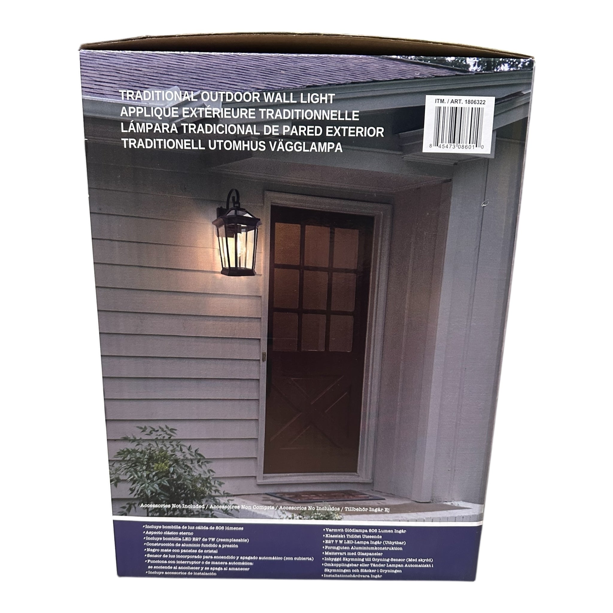 Luteco Outdoor Wall Lantern Matte Black with Dusk-to-Dawn Sensor and 7W LED Bulb